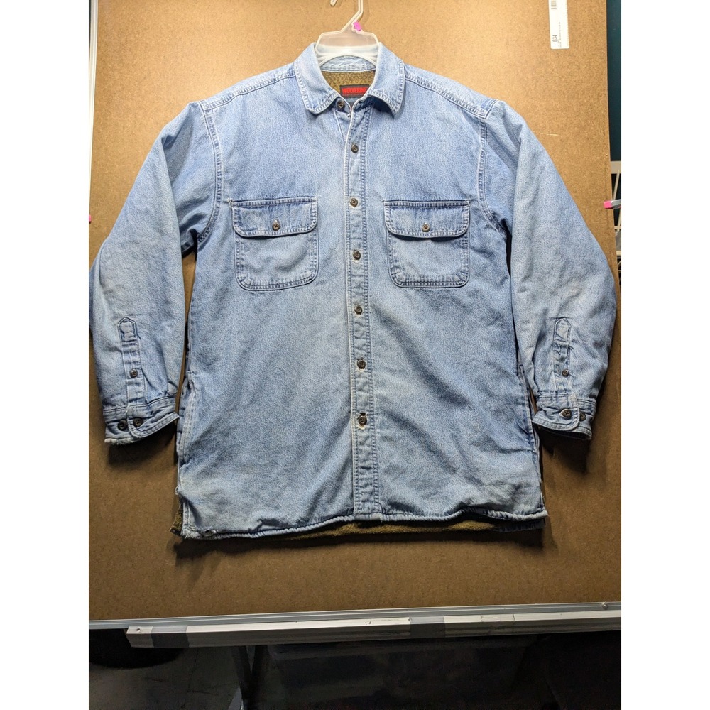 Wolverine Mens Denim Shirt Jacket Fleece Lined Blue Light Wash Workwear Medium